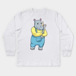 Rhino as Mechanic with Wrench Kids Long Sleeve T-Shirt